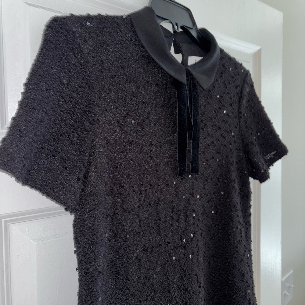 Black Elle Sequin Mini Dress with Peter Pan Collar - Picture 4 of 7